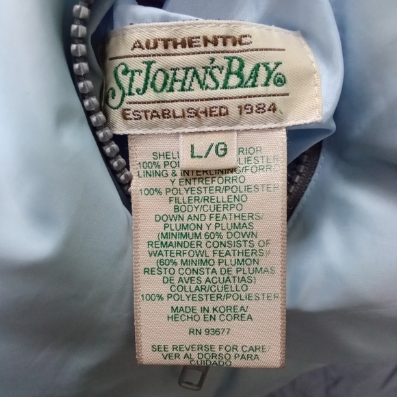 St. John's Bay Reversible Puffer Vest Light Blue & Grey Down Feathers Size Large - Picture 14 of 16